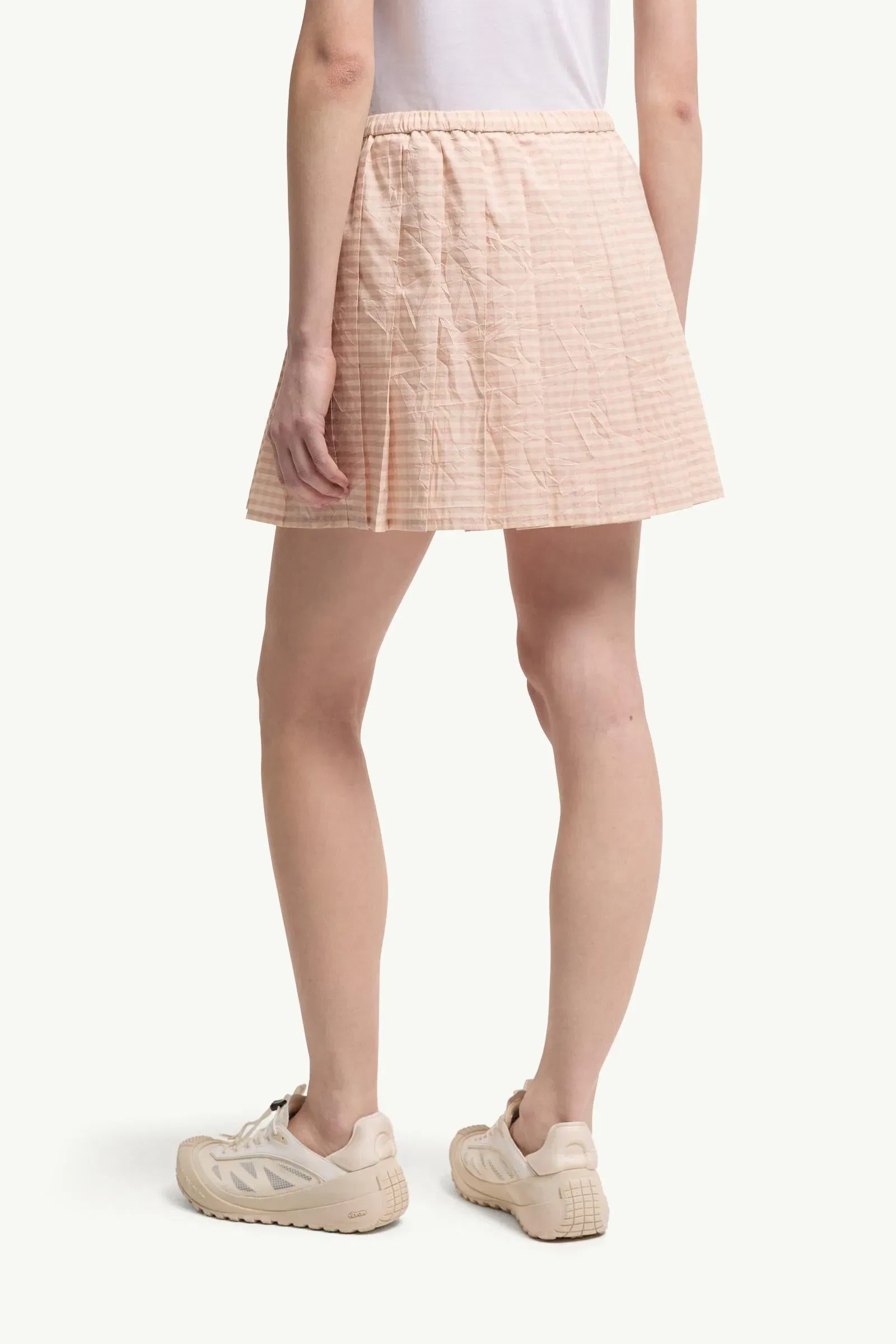 Moncler Vichy Cotton Blend Pleated Mini Skirt Light Pink Light Pink