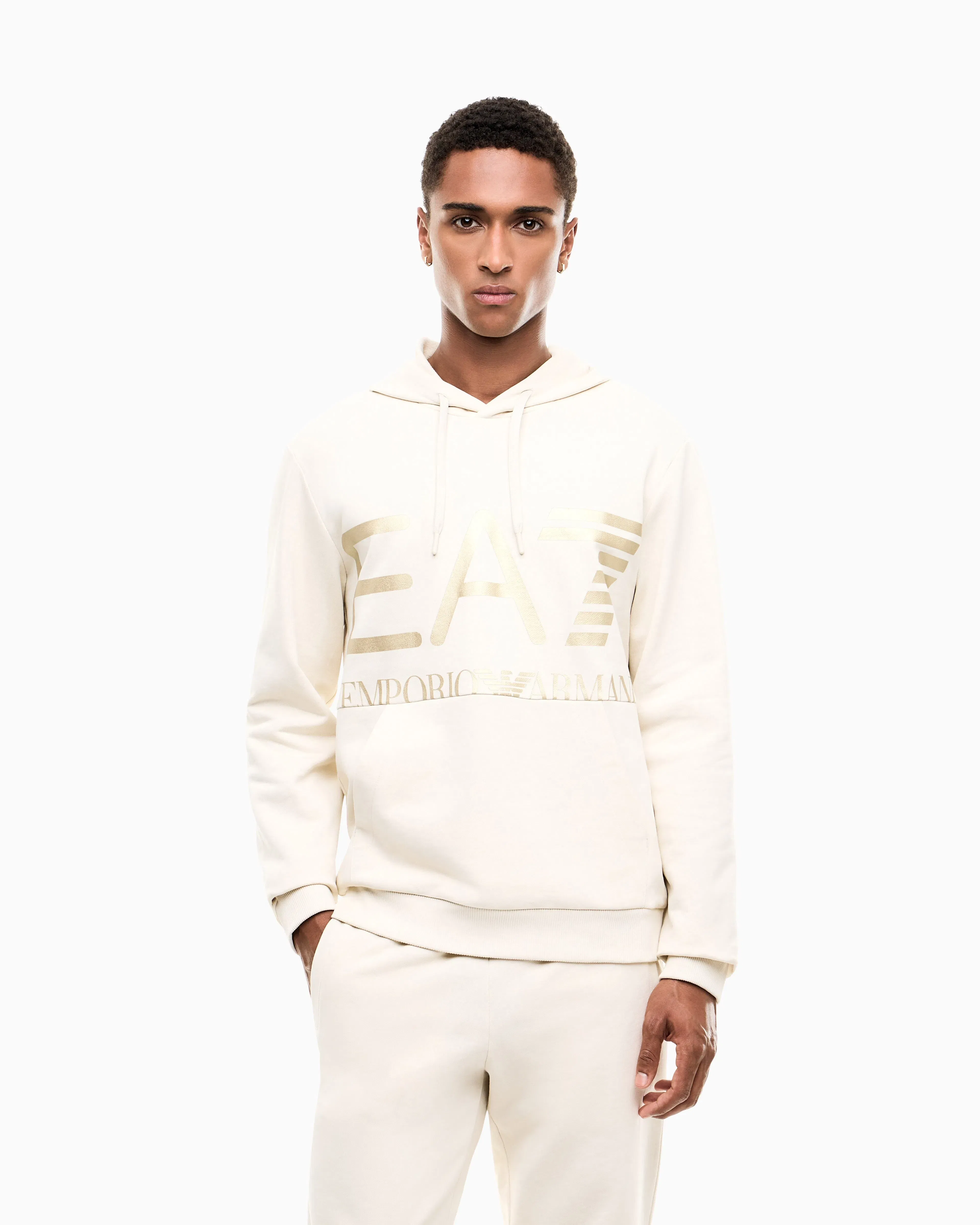 EA7 Regular fit hoodie Logo Series in cotton with ribbed details