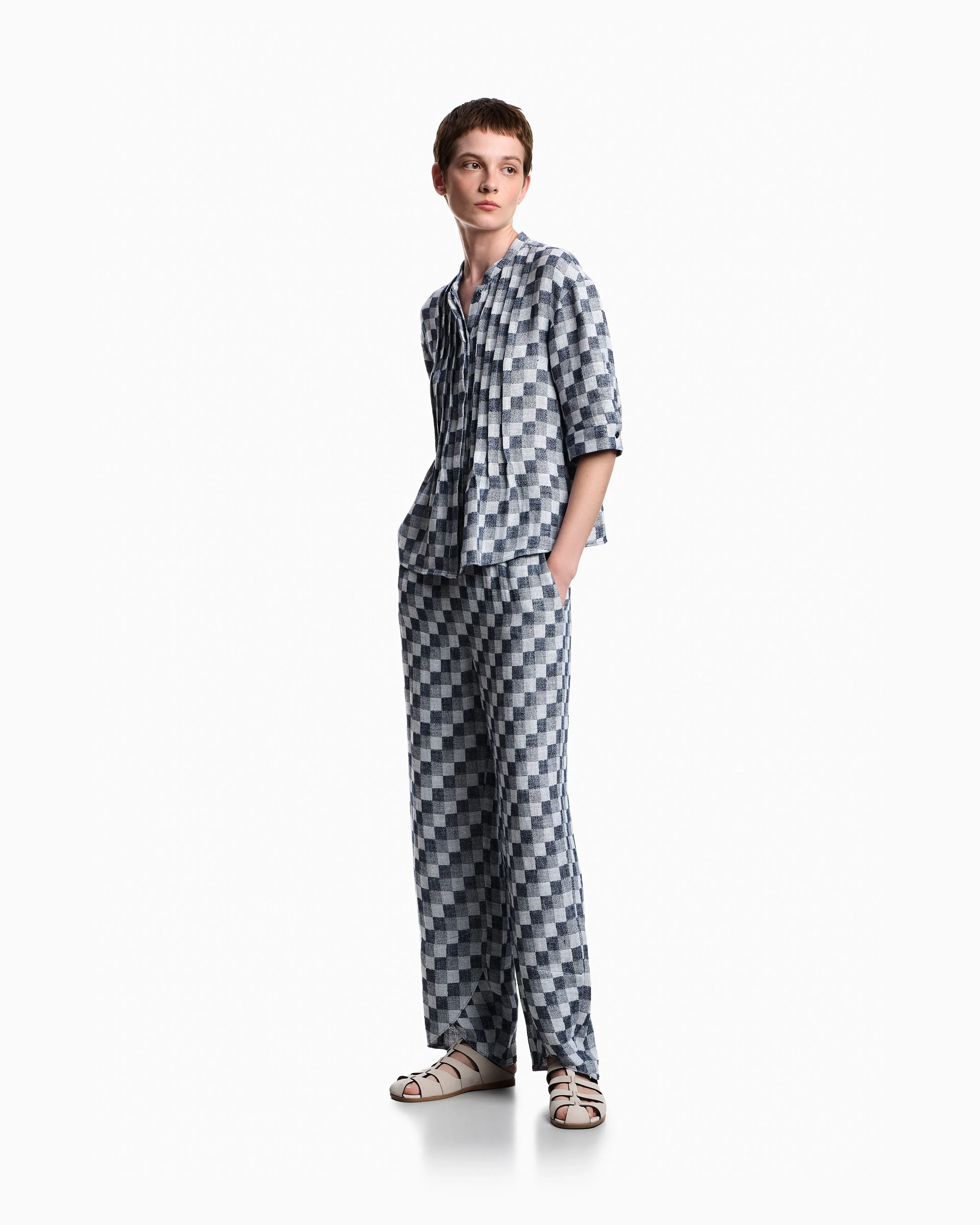 Emporio Armani Check linen gauze trousers