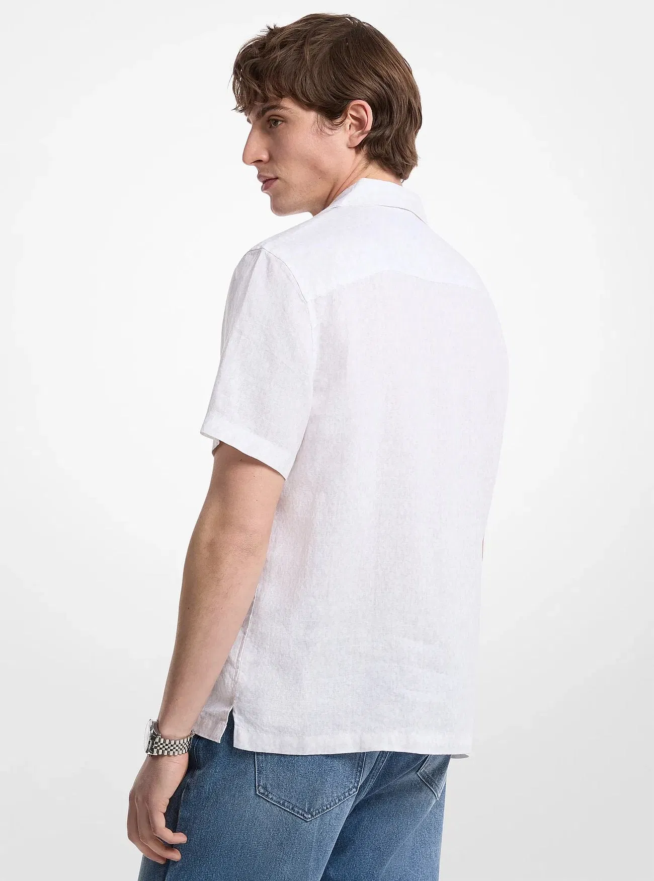 Michael Kors Signature Logo Linen Camp Shirt WHITE