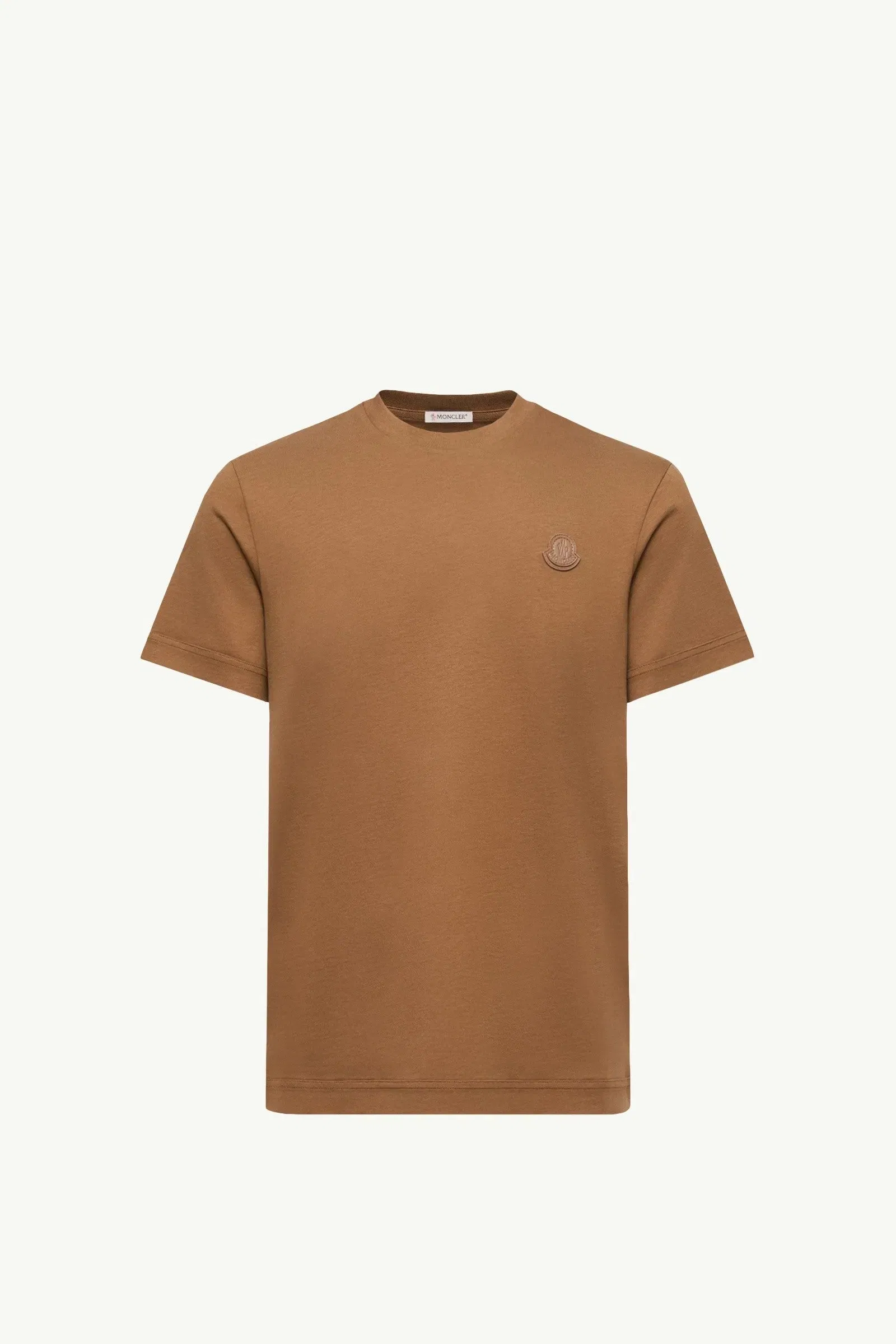 Moncler Double Leather Logo Cotton T-Shirt Brown Brown