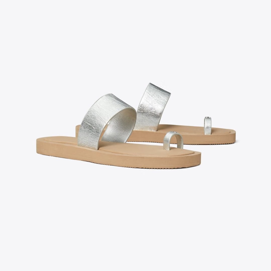 Tory Burch Toe Ring Slide SILVER / CHANTERELLE MUSHROOM