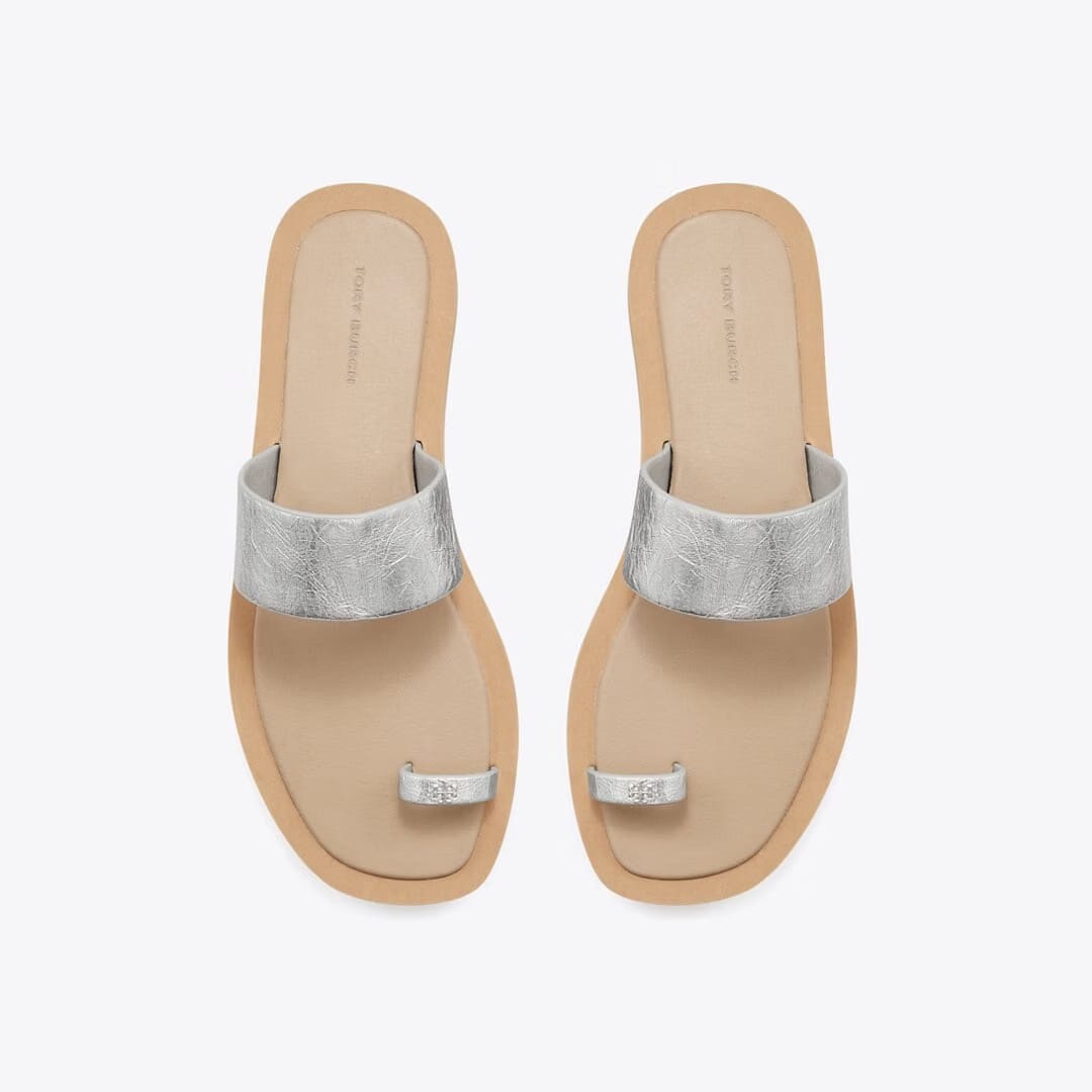 Tory Burch Toe Ring Slide SILVER / CHANTERELLE MUSHROOM