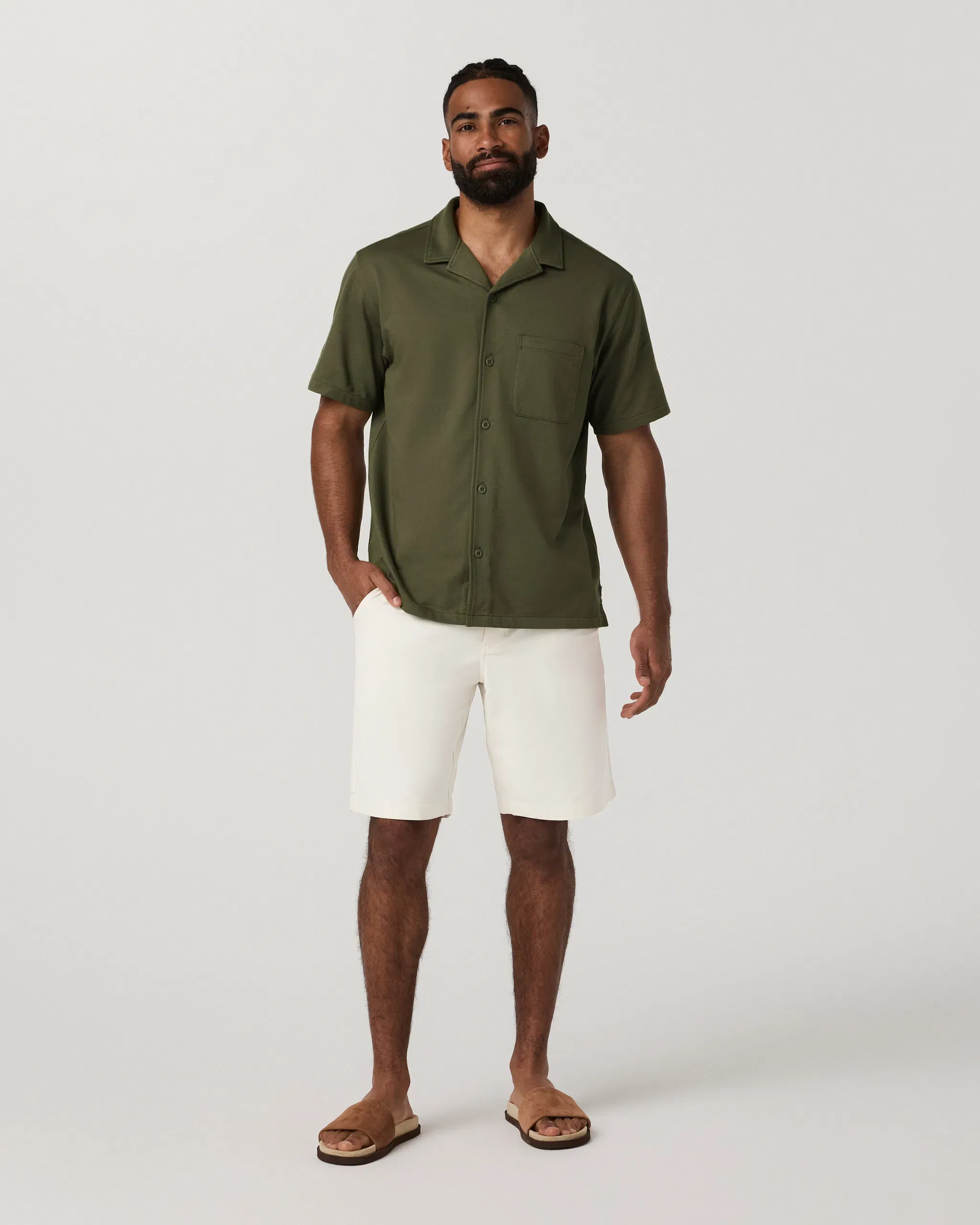 Vuori Short Sleeve Knit Oxford Camp Collar Button Down