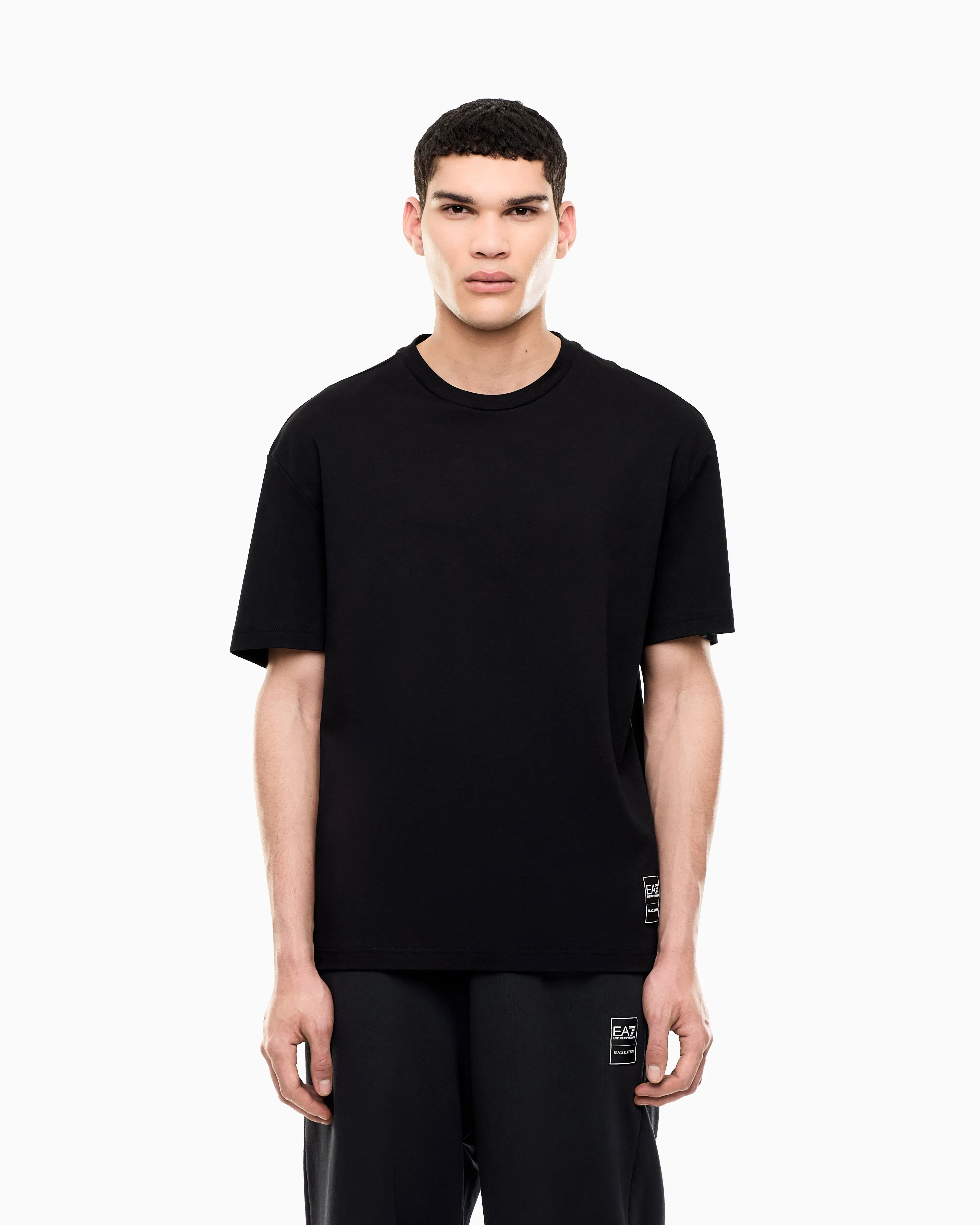 EA7 T-shirt Black & White cotton jersey rib details