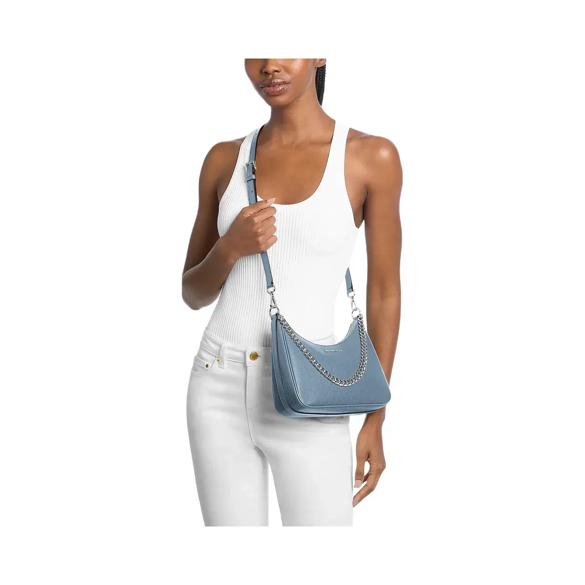 Michael Kors Jet Set Large Pebbled Leather Convertible Crossbody Bag Denim