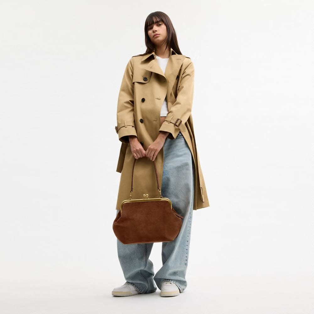 Coach Kisslock Frame Bag 27 in Brass Warm Brown