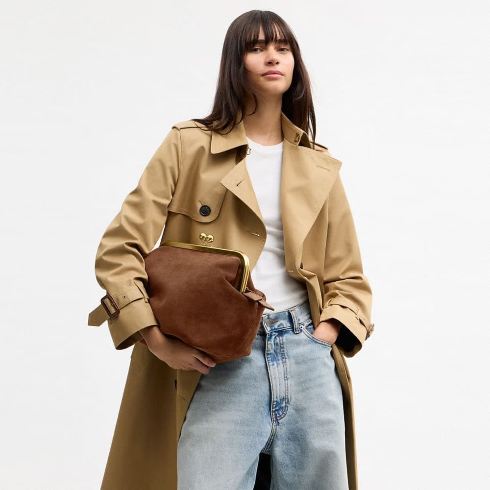 Coach Kisslock Frame Bag 27 in Brass Warm Brown