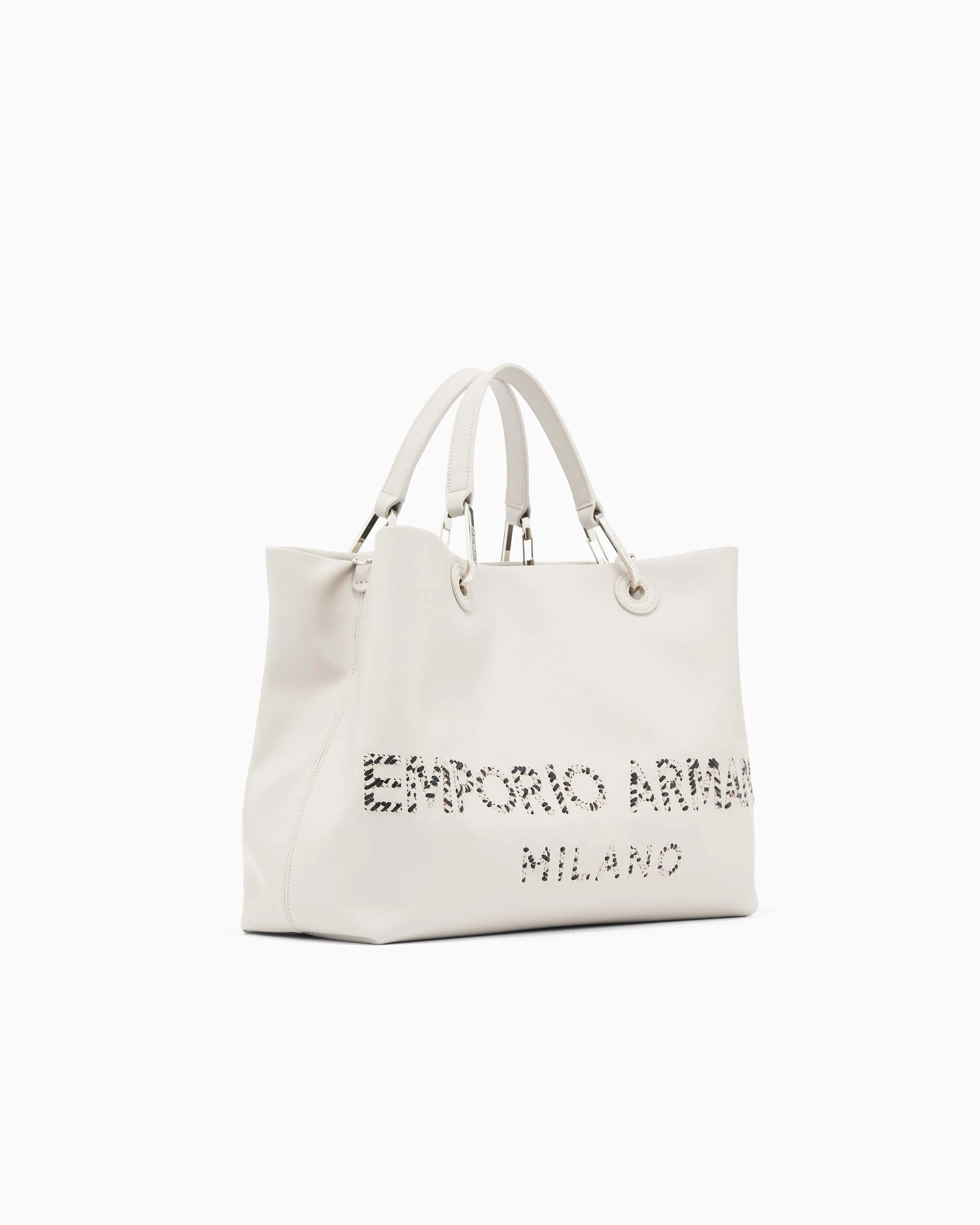 Emporio Armani MyEA medium shopper bag in nappa leather with a zebra-striped logo