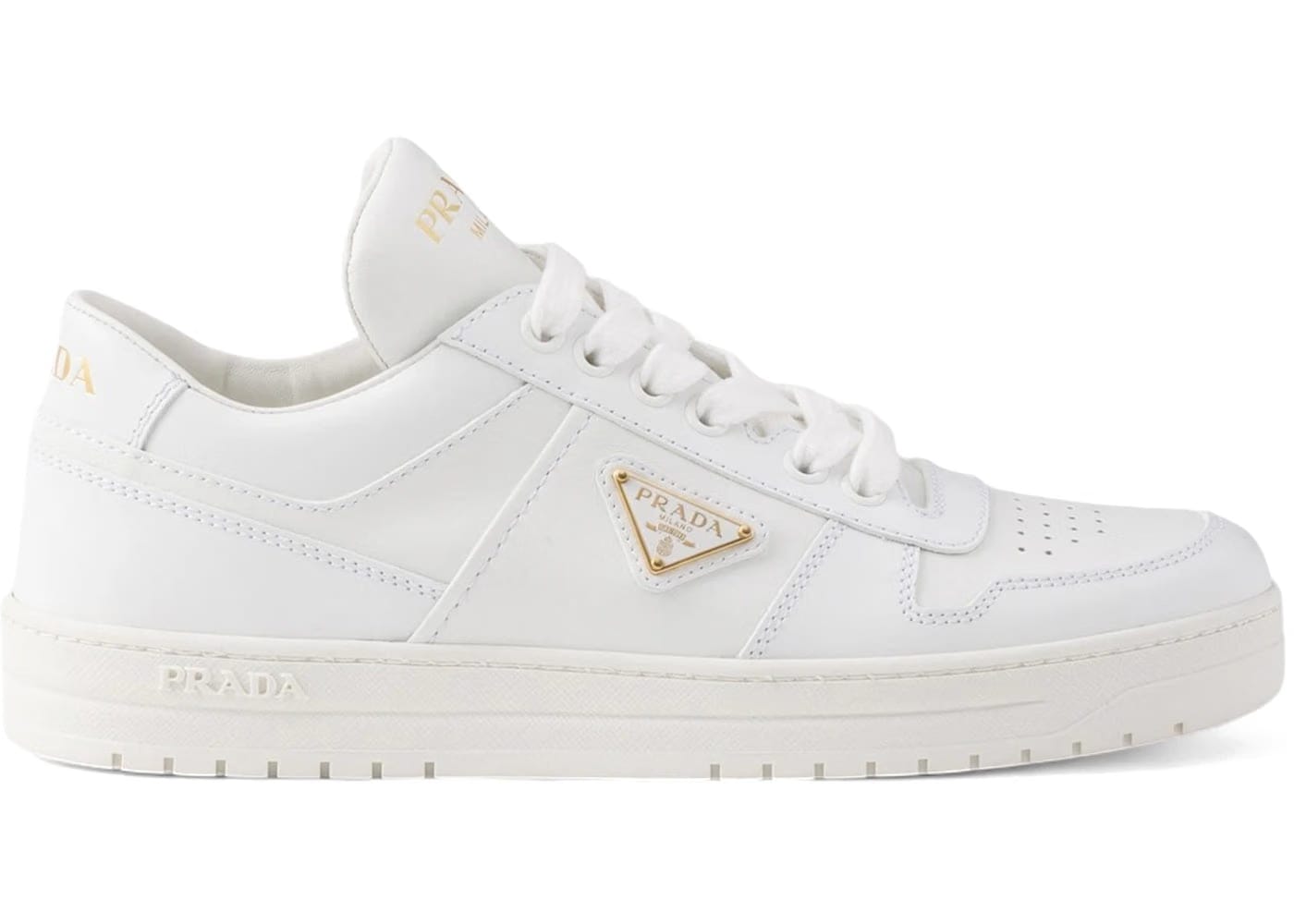 Prada Downtown Leather Low Top Sneakers White Womens