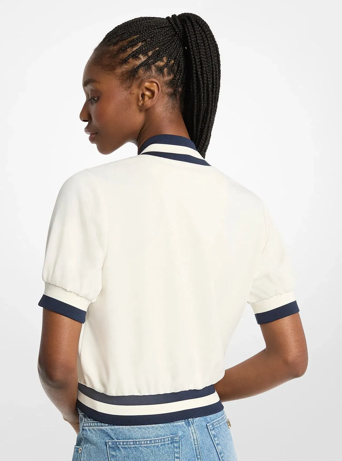 Michael Kors Sporty Piqu Cropped Short-Sleeve Jacket BONE