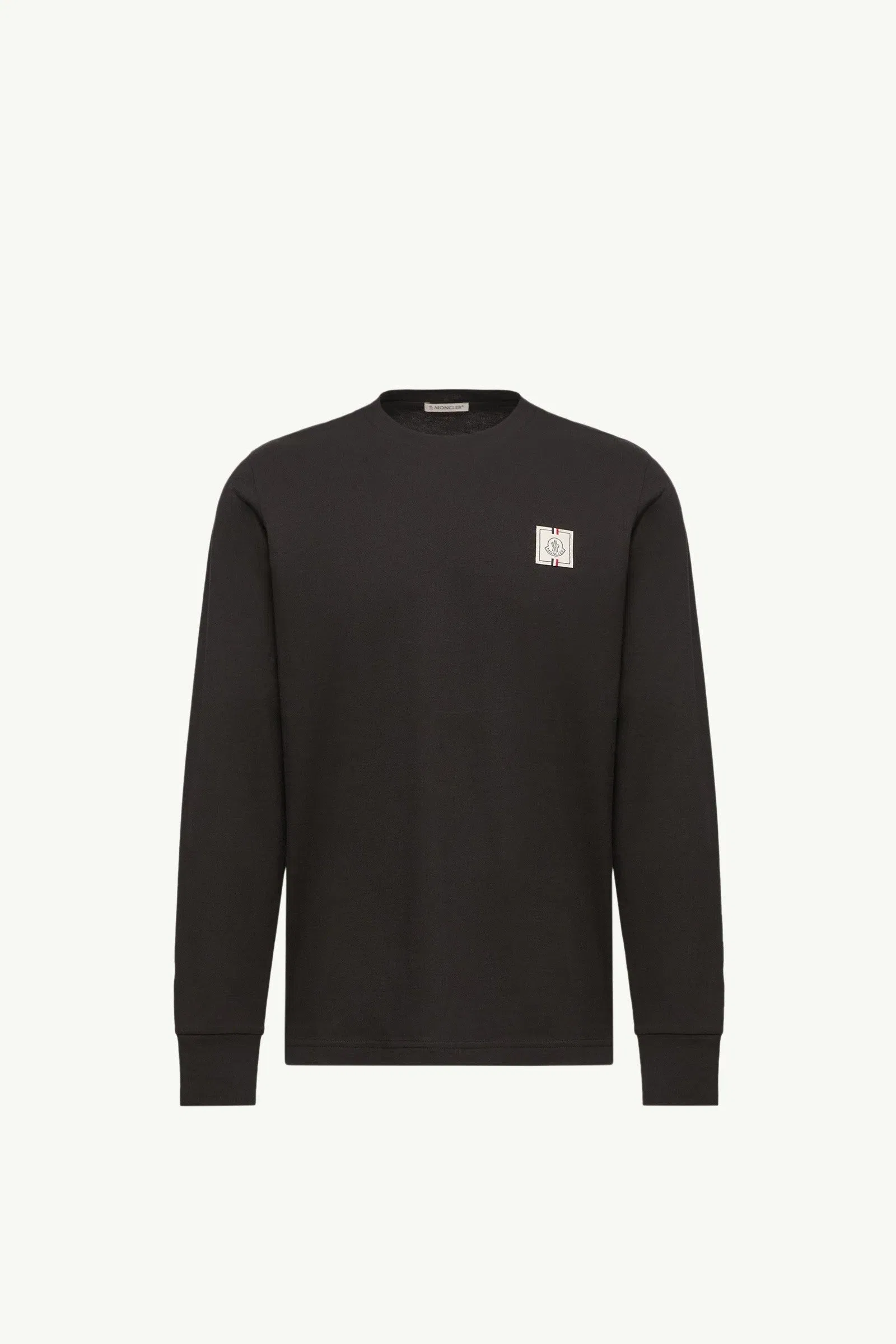 Moncler Tricolor Logo Long Sleeve Cotton T-Shirt Black Black