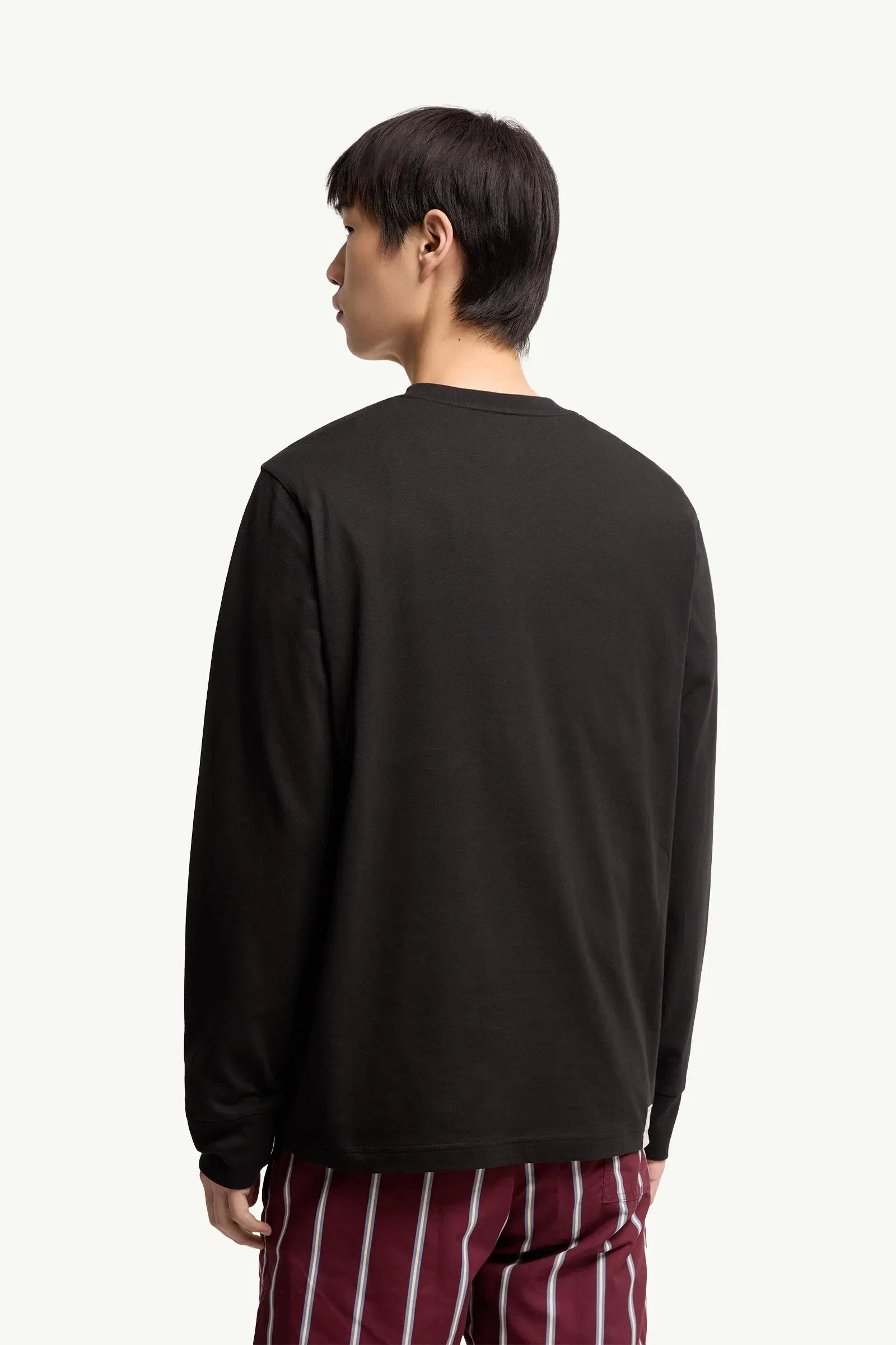 Moncler Tricolor Logo Long Sleeve Cotton T-Shirt Black Black