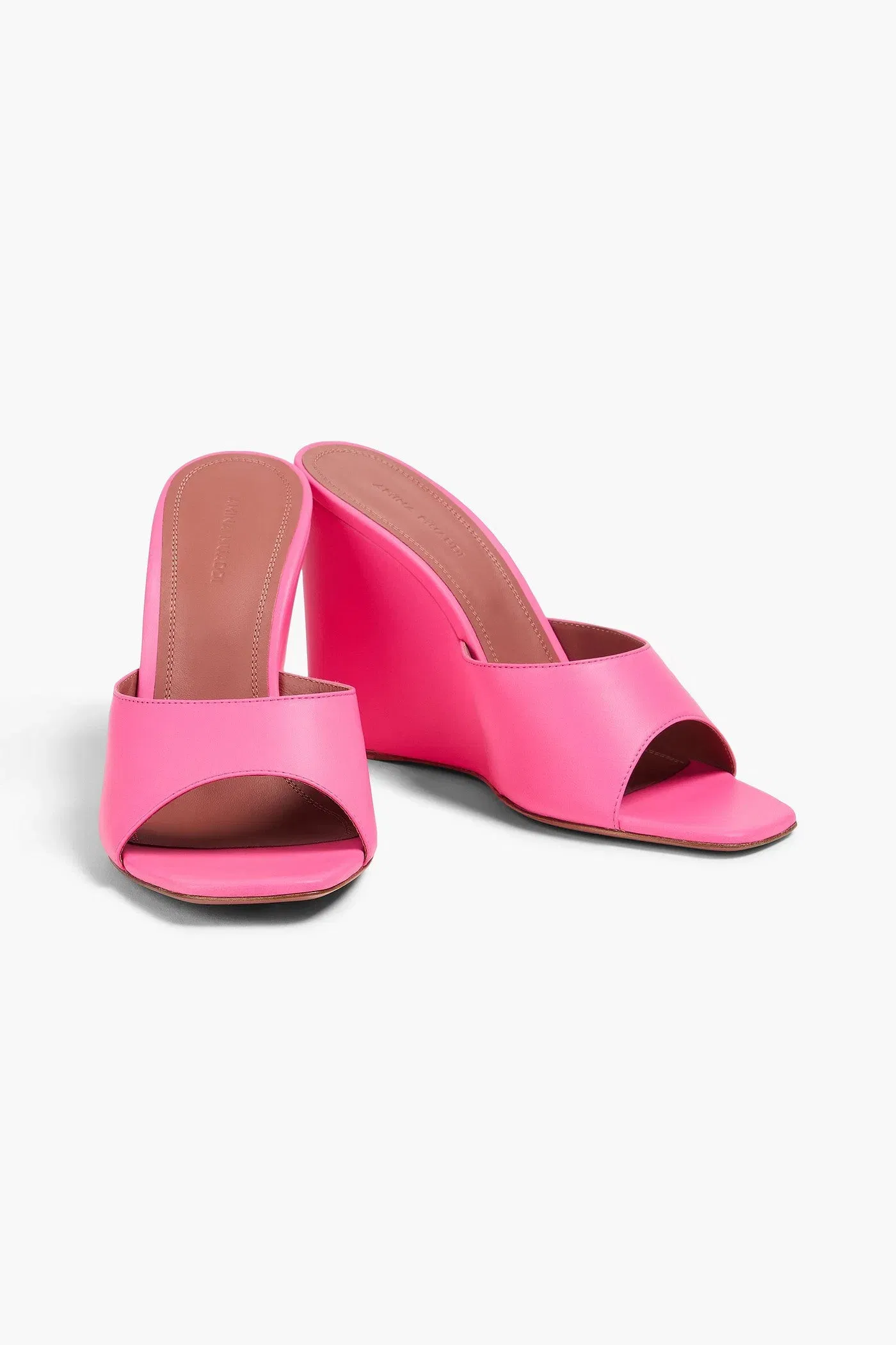 Amina Muaddi Lupita 95 Leather Wedge Mules Pink Women's