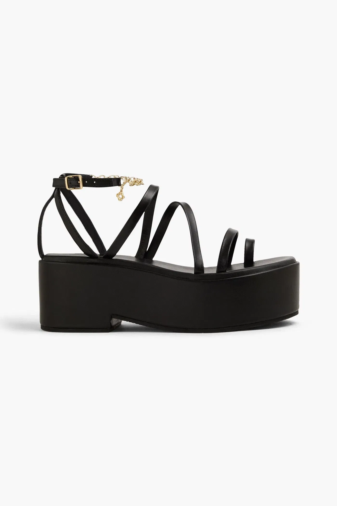 Maje Chain-Embellished Leather Platform Sandals Black Women's