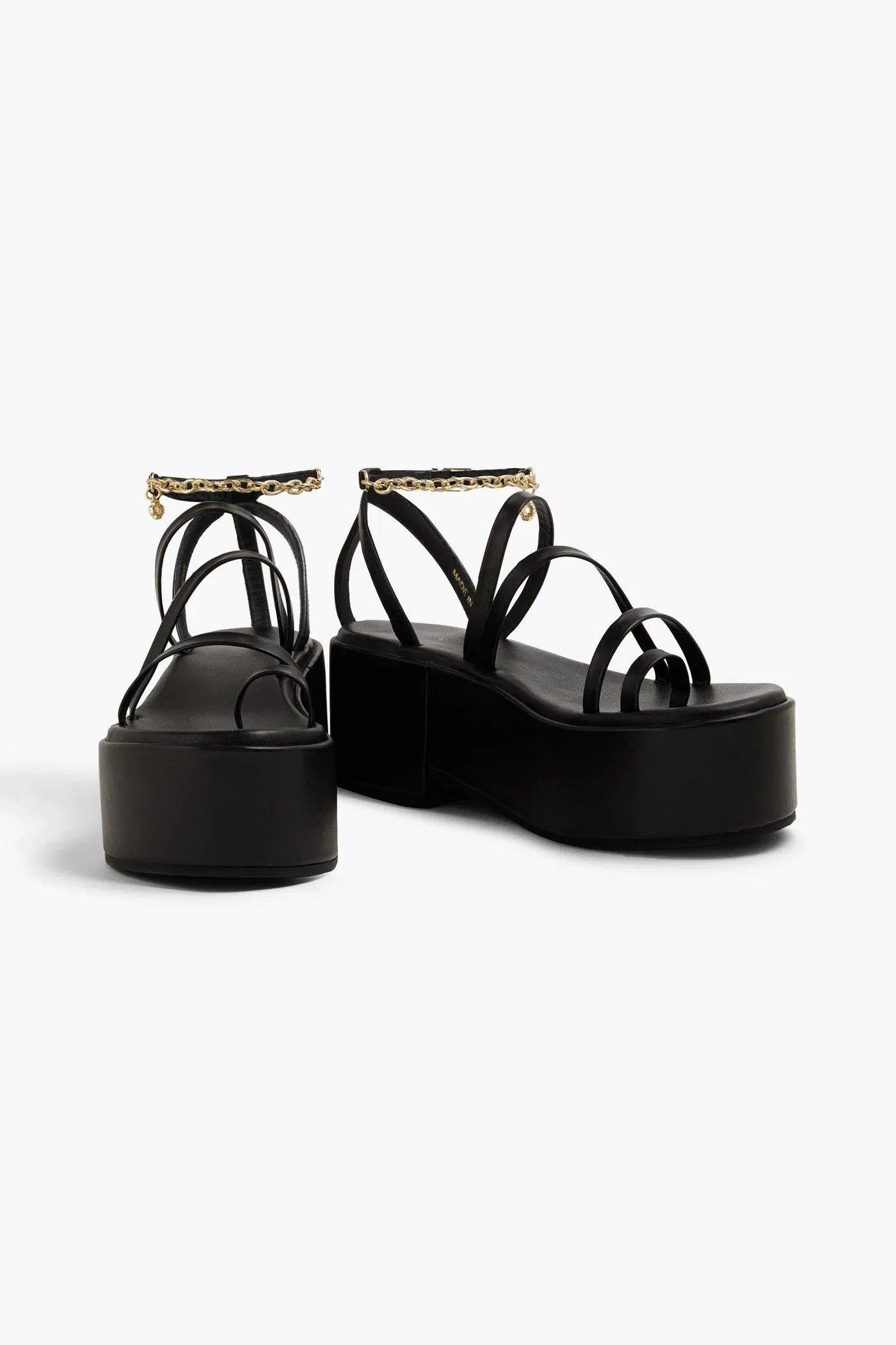 Maje Chain-Embellished Leather Platform Sandals Black Women's