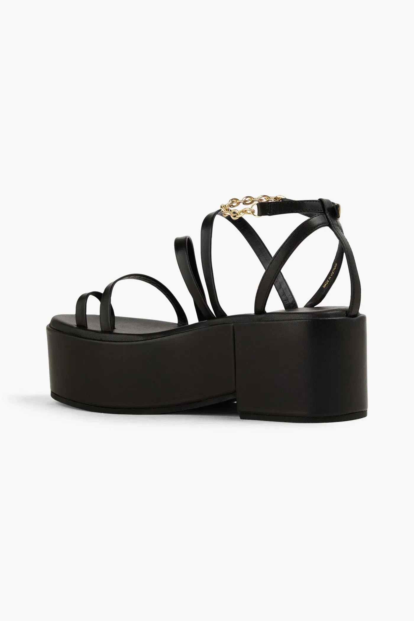 Maje Chain-Embellished Leather Platform Sandals Black Women's