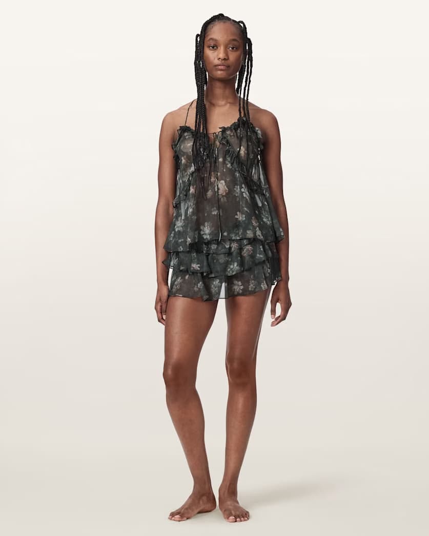 AllSaints Nyx Silk Smocked Shorts Women's Jardinia Deep Grn Women's