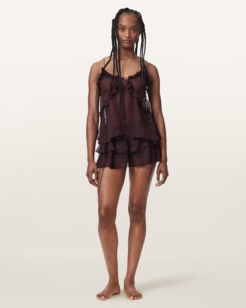 AllSaints Nyx Silk Smocked Shorts Women's Jardinia Deep Grn Women's