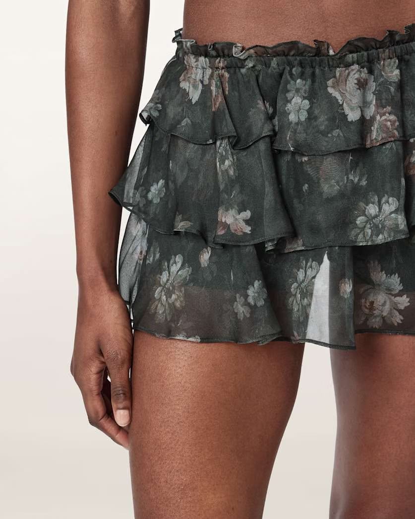 AllSaints Nyx Silk Smocked Shorts Women's Jardinia Deep Grn Women's