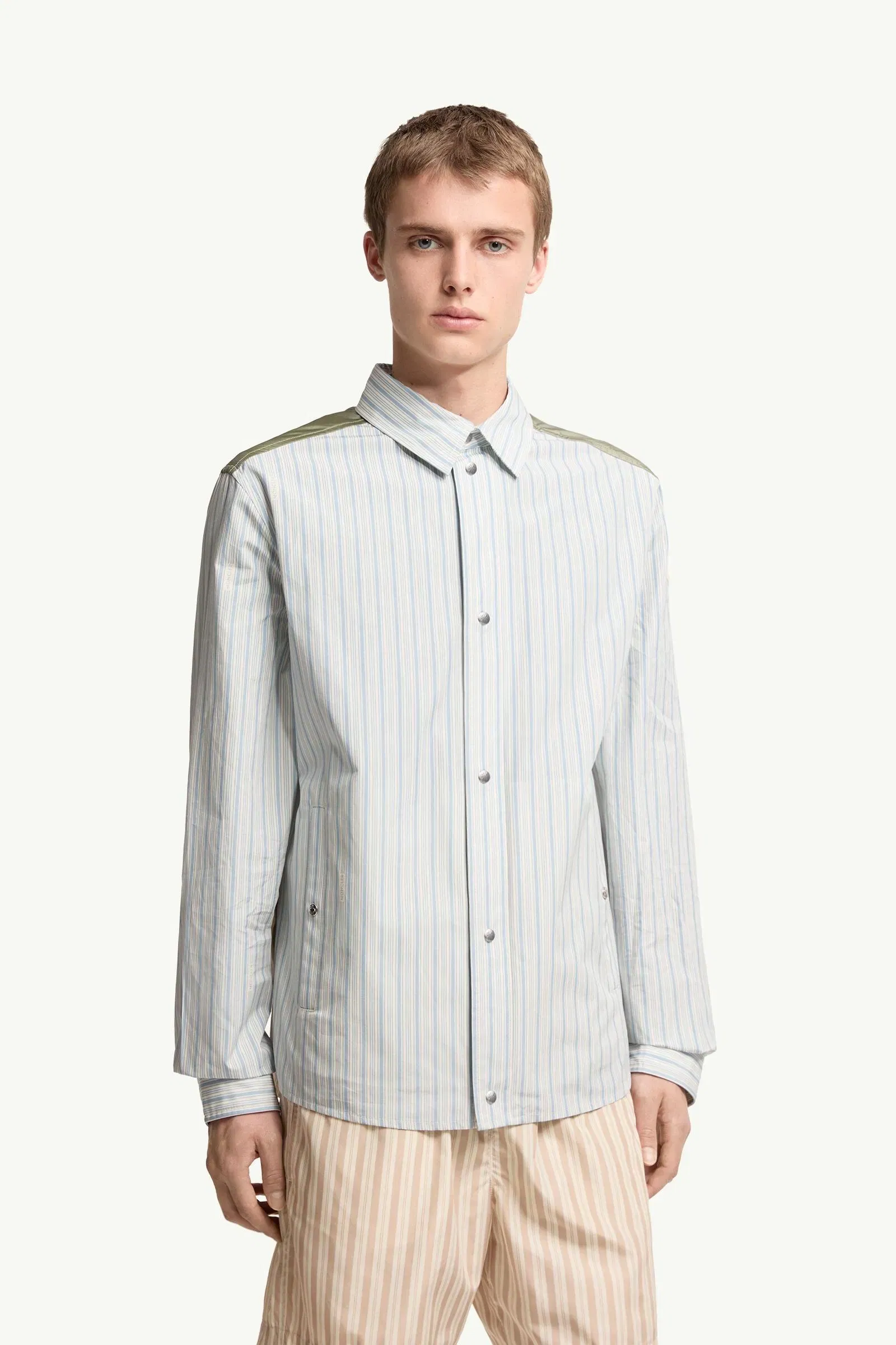 Moncler Striped Cotton Poplin Shirt Light Blue Light Blue
