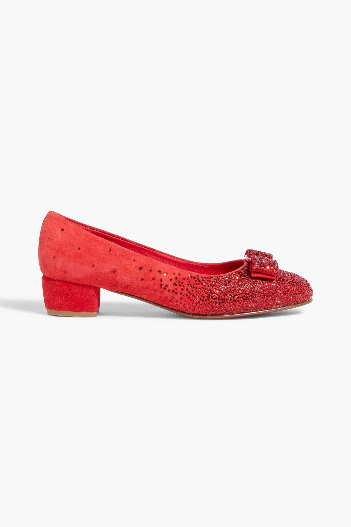 Ferragamo Vara Crystal-Embellished Suede Pumps Red Women's