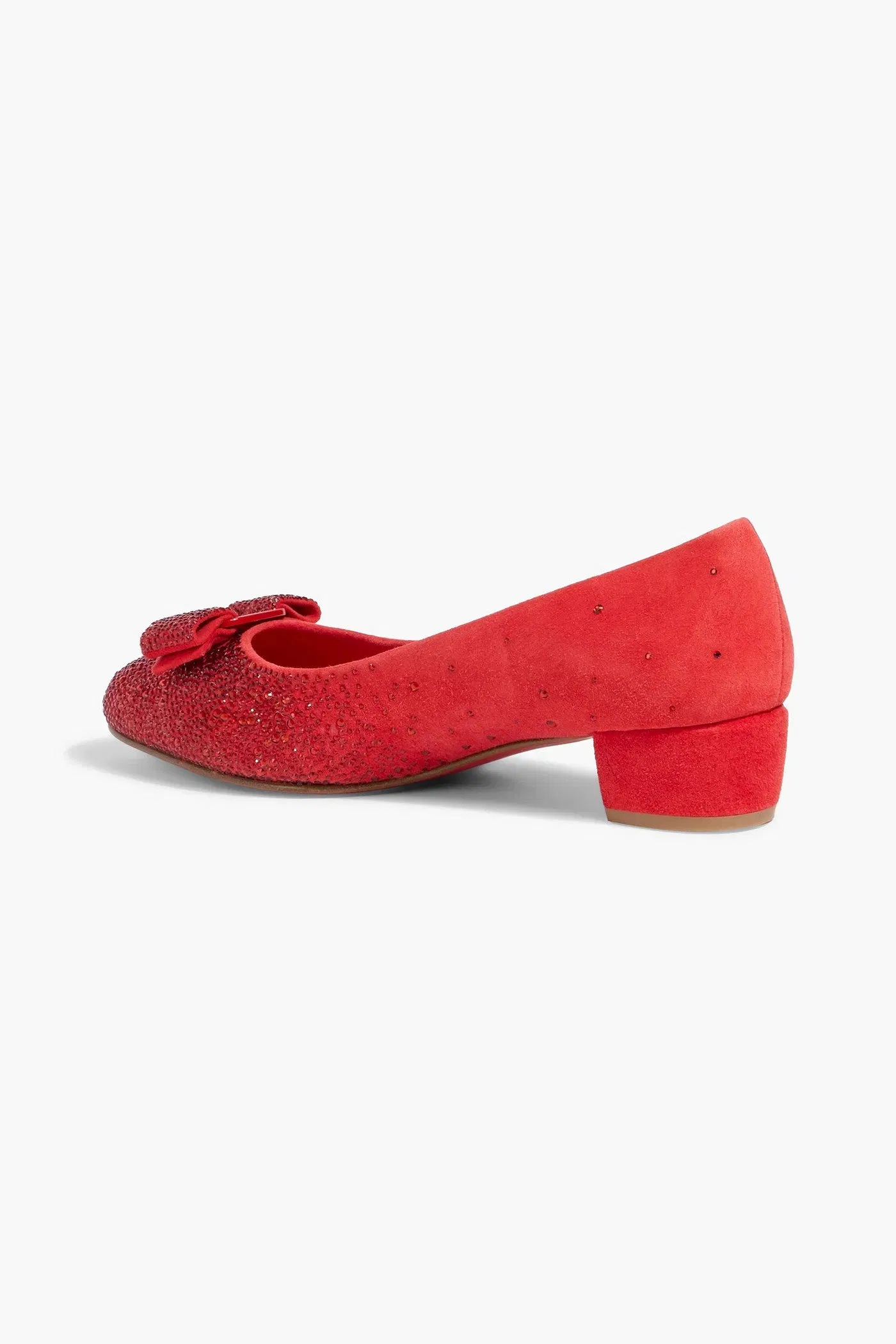 Ferragamo Vara Crystal-Embellished Suede Pumps Red Women's