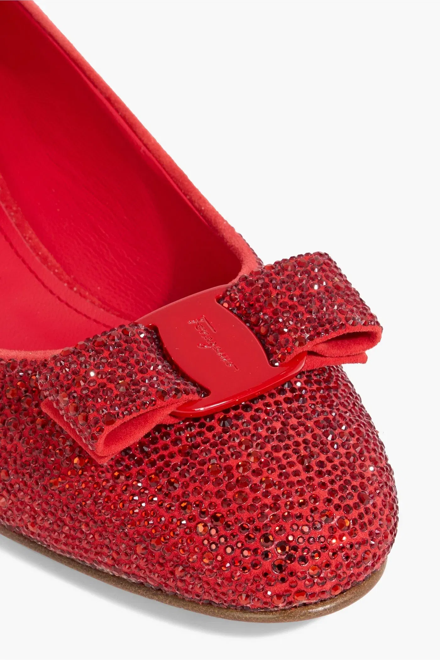 Ferragamo Vara Crystal-Embellished Suede Pumps Red Women's