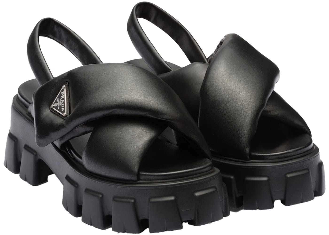 Prada Monolith Padded 55Mm Sandals Black Nappa Leather