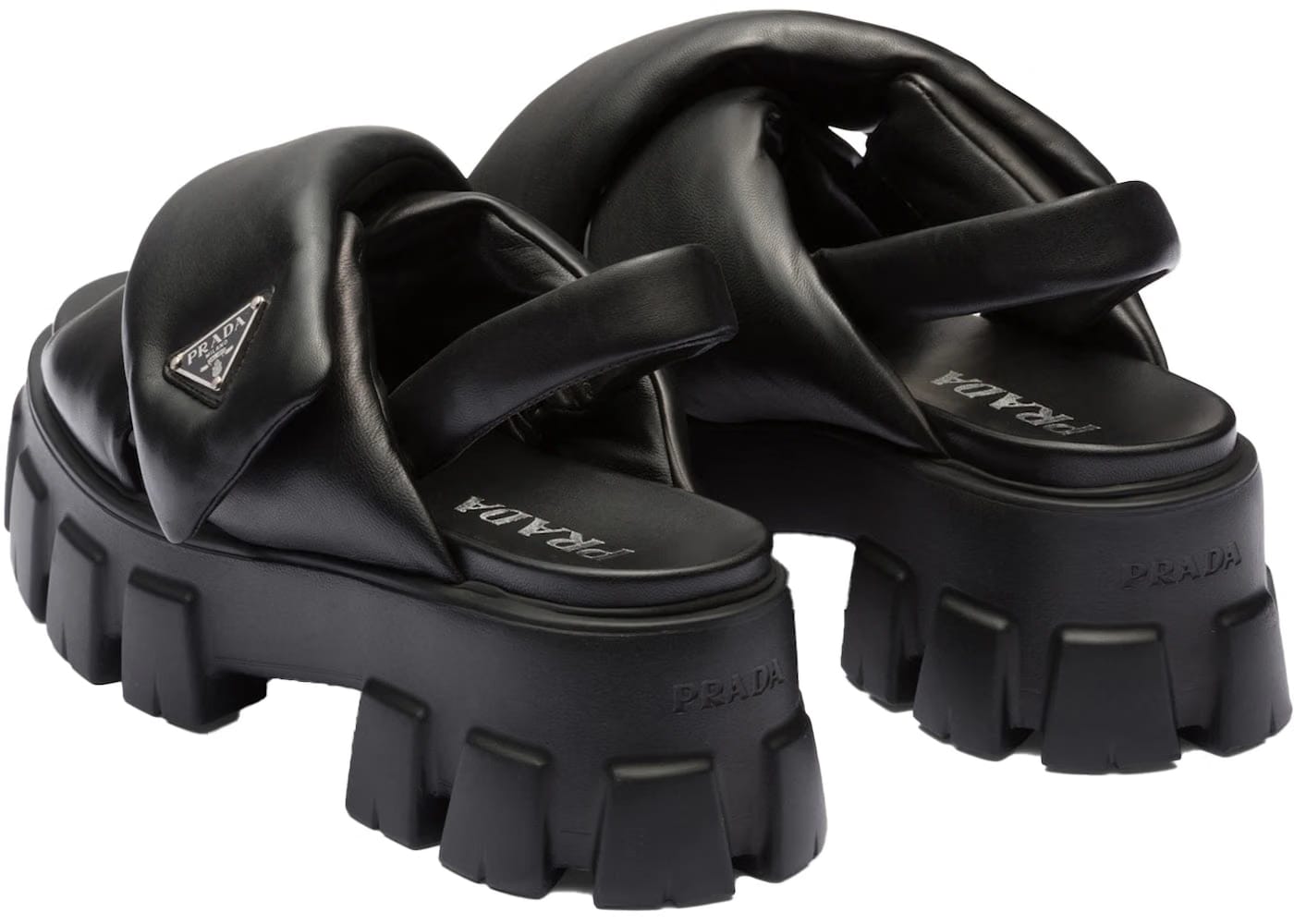 Prada Monolith Padded 55Mm Sandals Black Nappa Leather