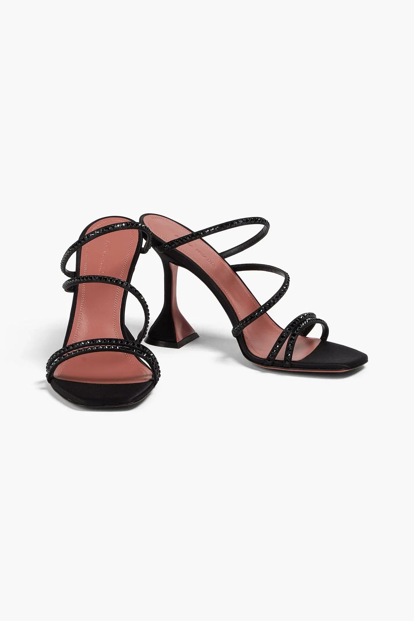 Amina Muaddi Naima Crystal-Embellished Satin Mules Black Women's