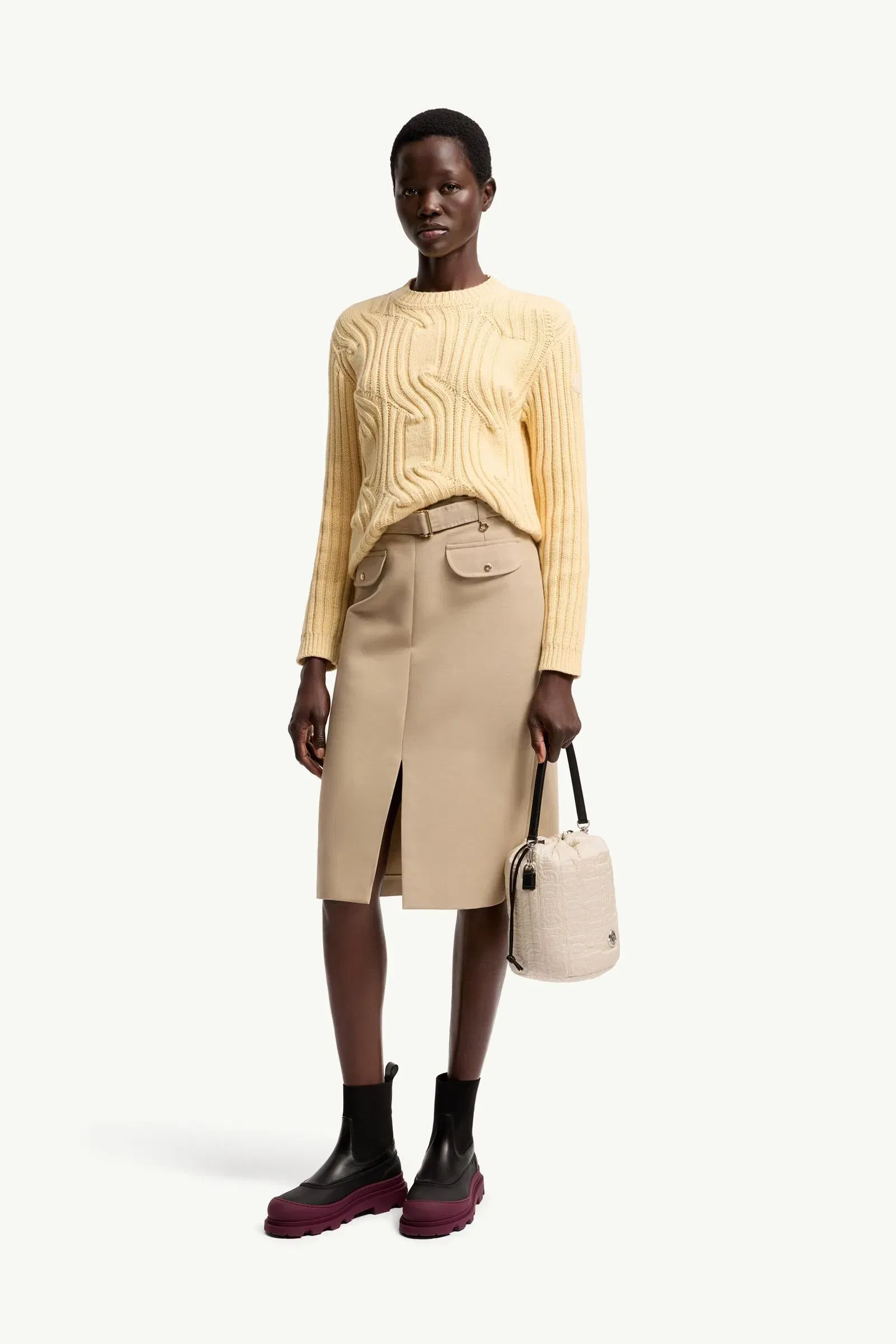Moncler Chain Knit Cotton Blend Sweater Ochre Yellow Ochre Yellow