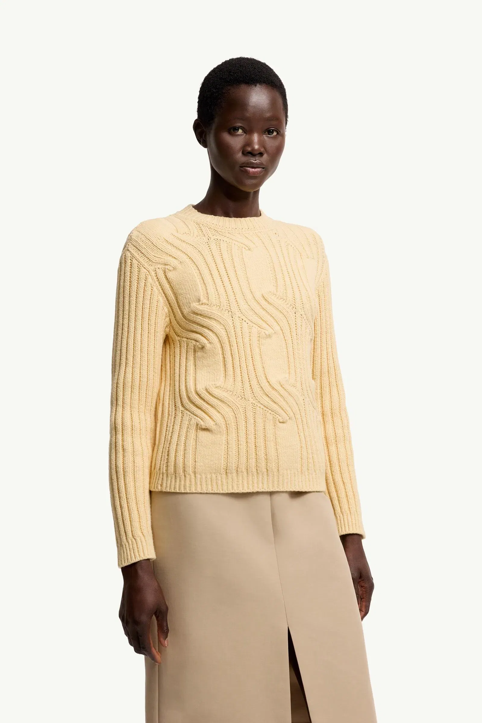 Moncler Chain Knit Cotton Blend Sweater Ochre Yellow Ochre Yellow