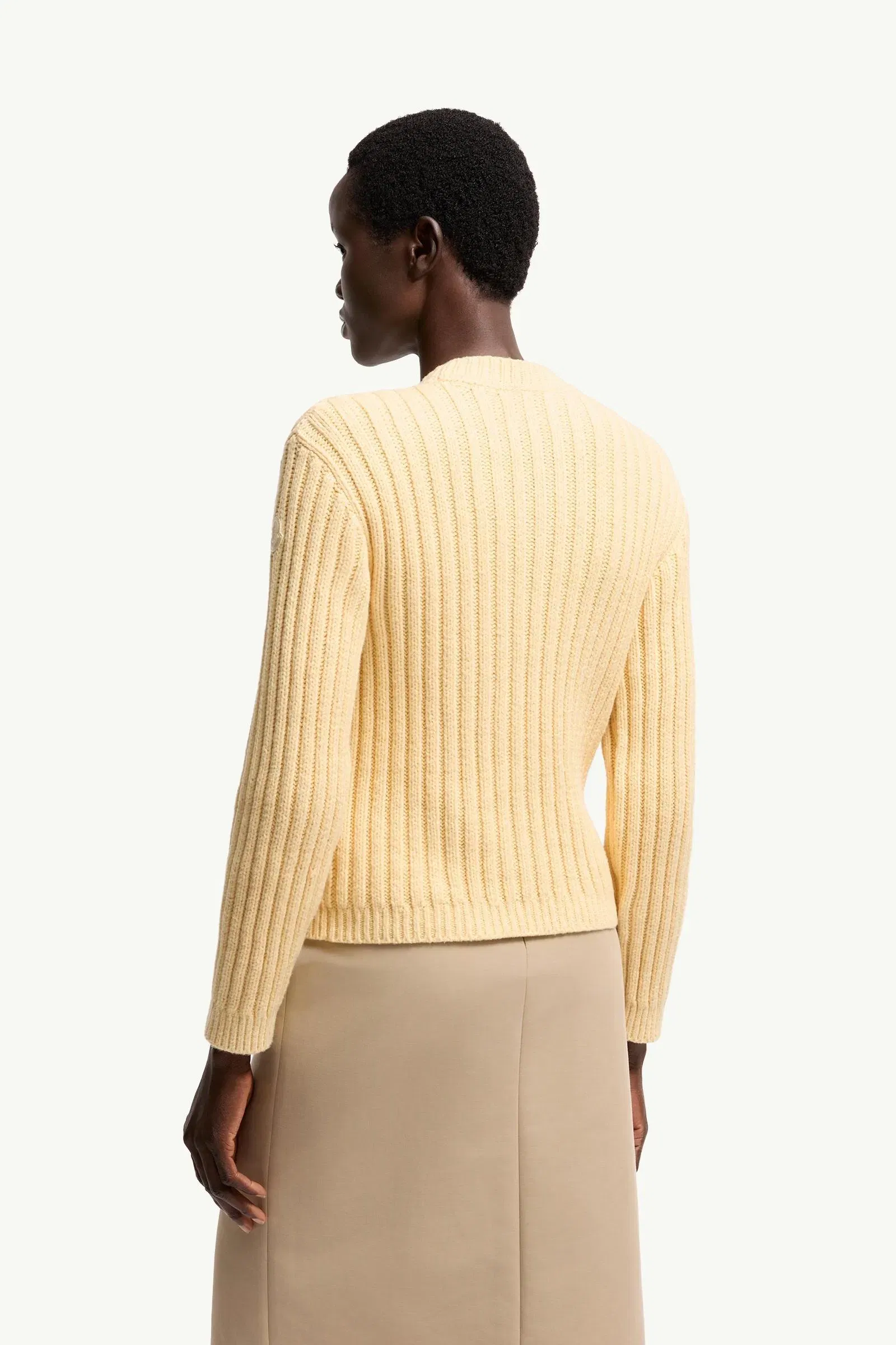 Moncler Chain Knit Cotton Blend Sweater Ochre Yellow Ochre Yellow