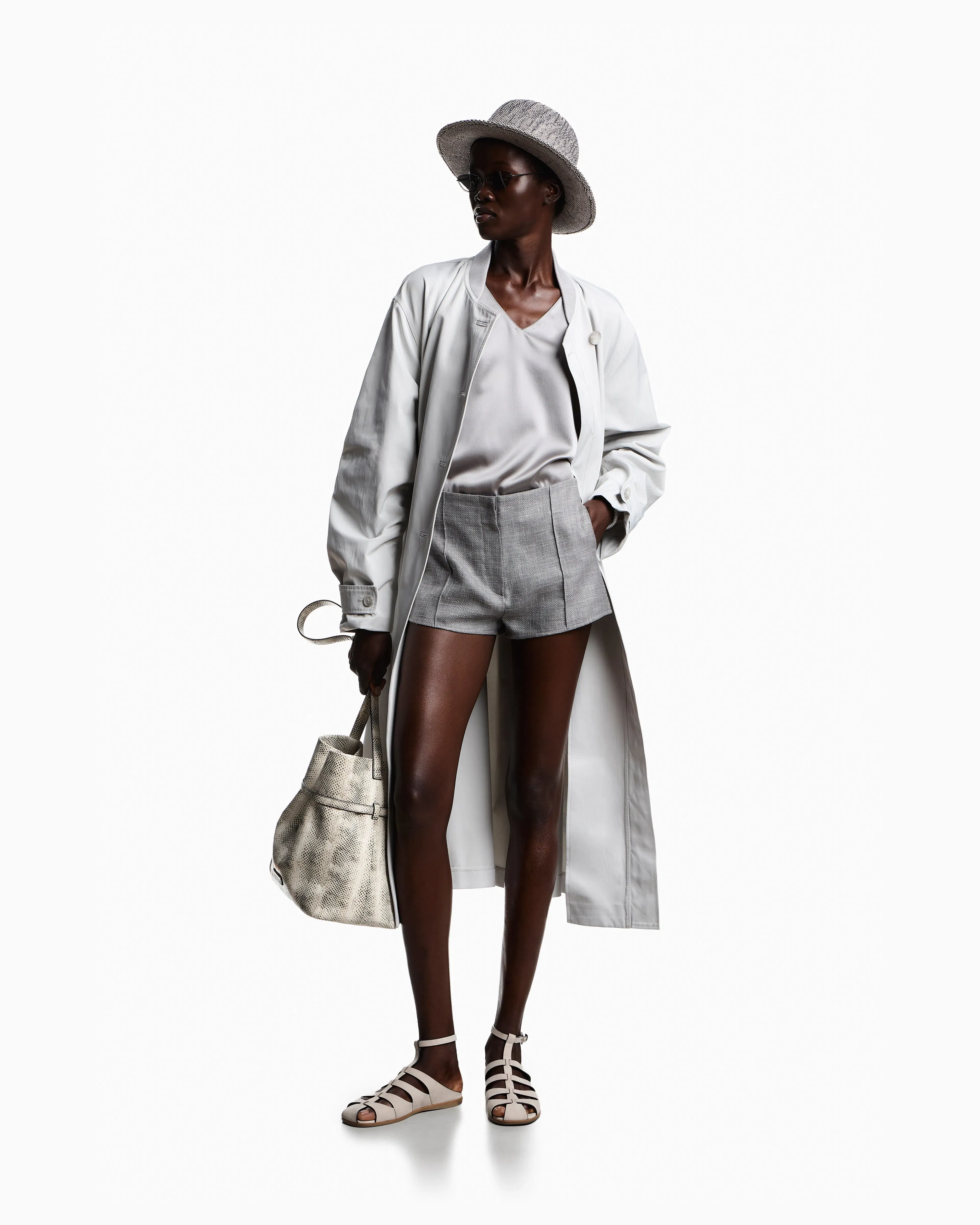 Emporio Armani Two-piece effect trench coat in water-repellent technical cotton