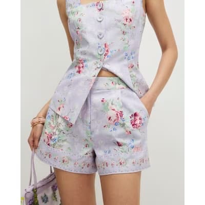 Purple Floral Printed Shorts