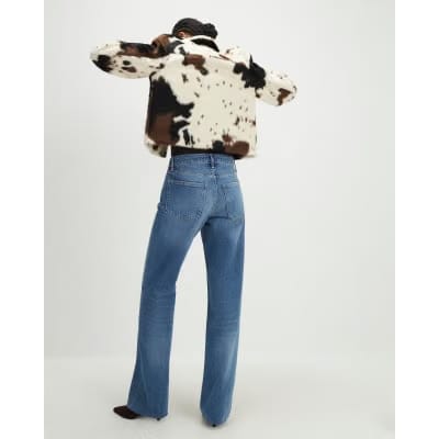 Blue Raw Hem Wide Leg Jeans