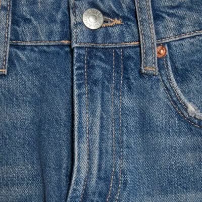 Blue Raw Hem Wide Leg Jeans