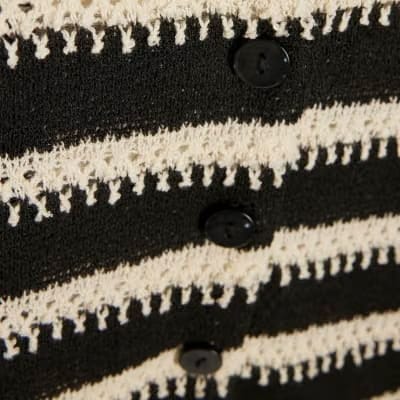 Black Short Sleeve Striped Crochet Shirt
