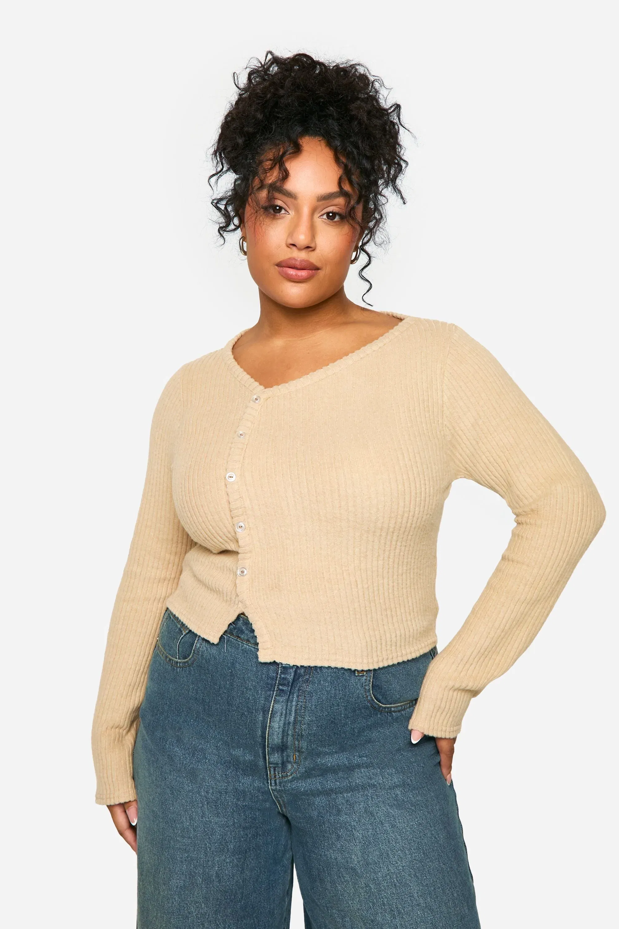 Plus Asymmetric Button Through Top
