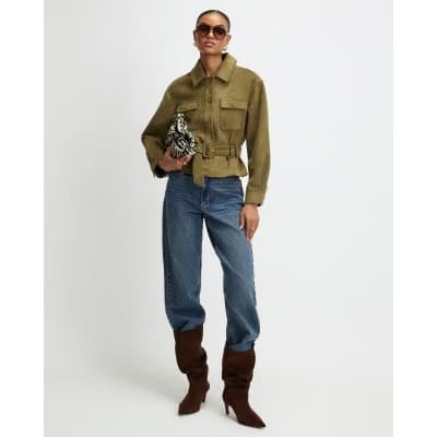 Khaki Belted Faux Suede Belted Jacket