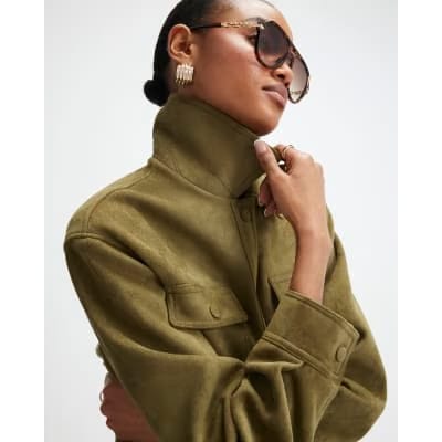 Khaki Belted Faux Suede Belted Jacket