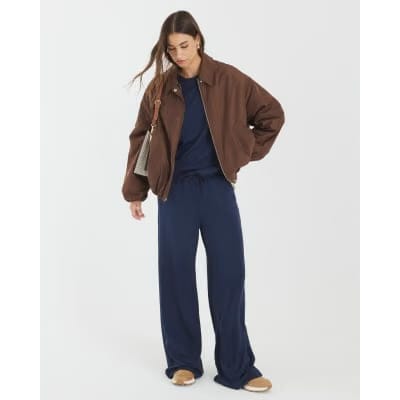 Navy Premium High Waisted Wide Leg Joggers