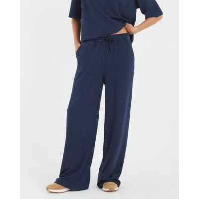 Navy Premium High Waisted Wide Leg Joggers