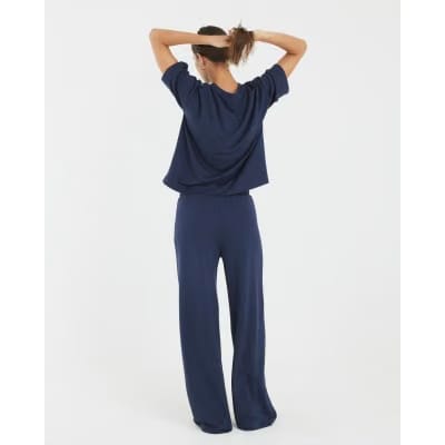 Navy Premium High Waisted Wide Leg Joggers