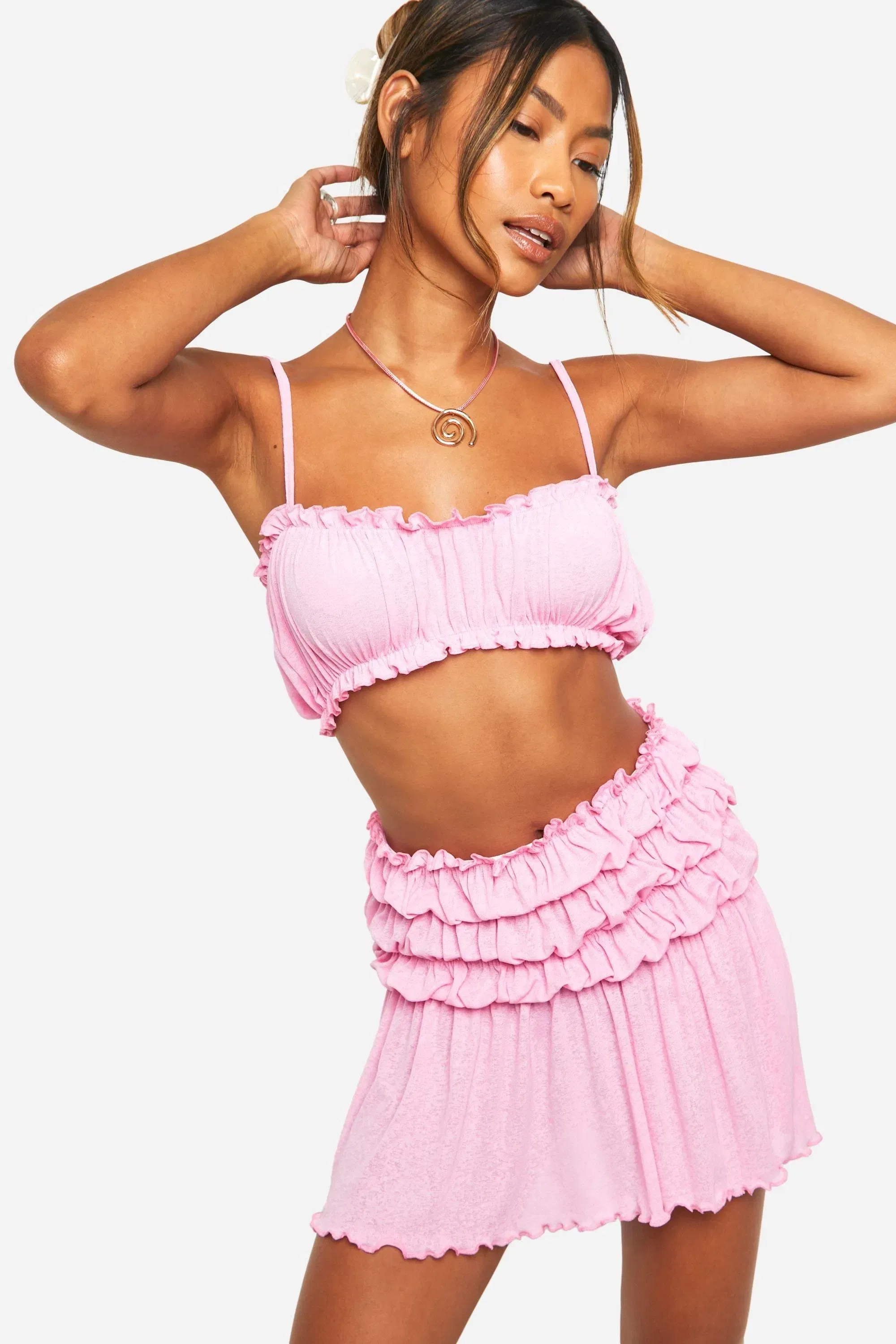 Onion Skin Bralet and Matching Ruched Mini Skirt