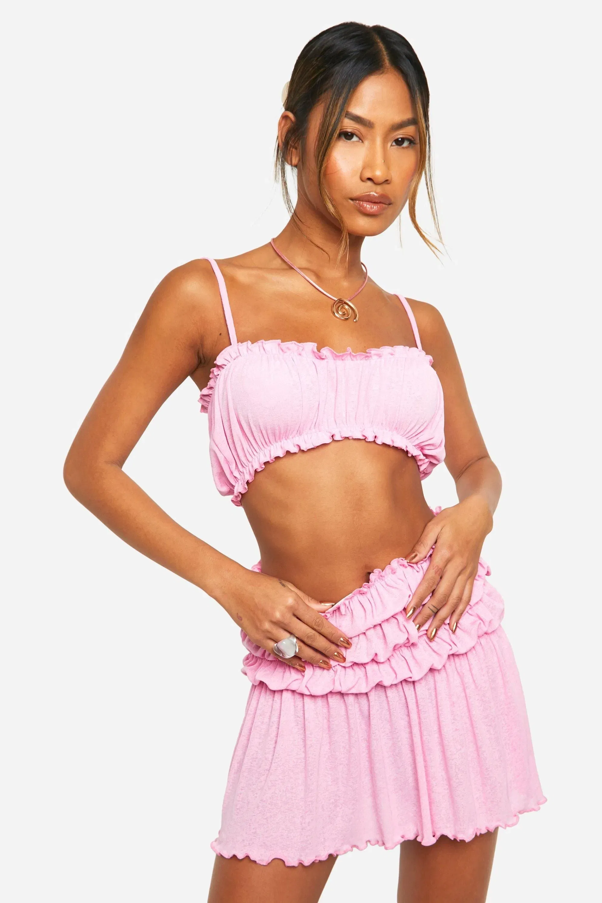 Onion Skin Bralet and Matching Ruched Mini Skirt