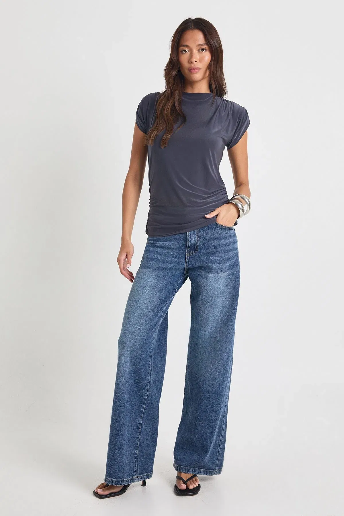 Double Layer Slinky Open Cowl Back Top