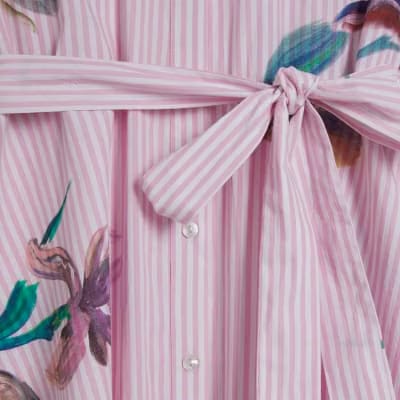 Pink Floral Stripe Shirt Dress