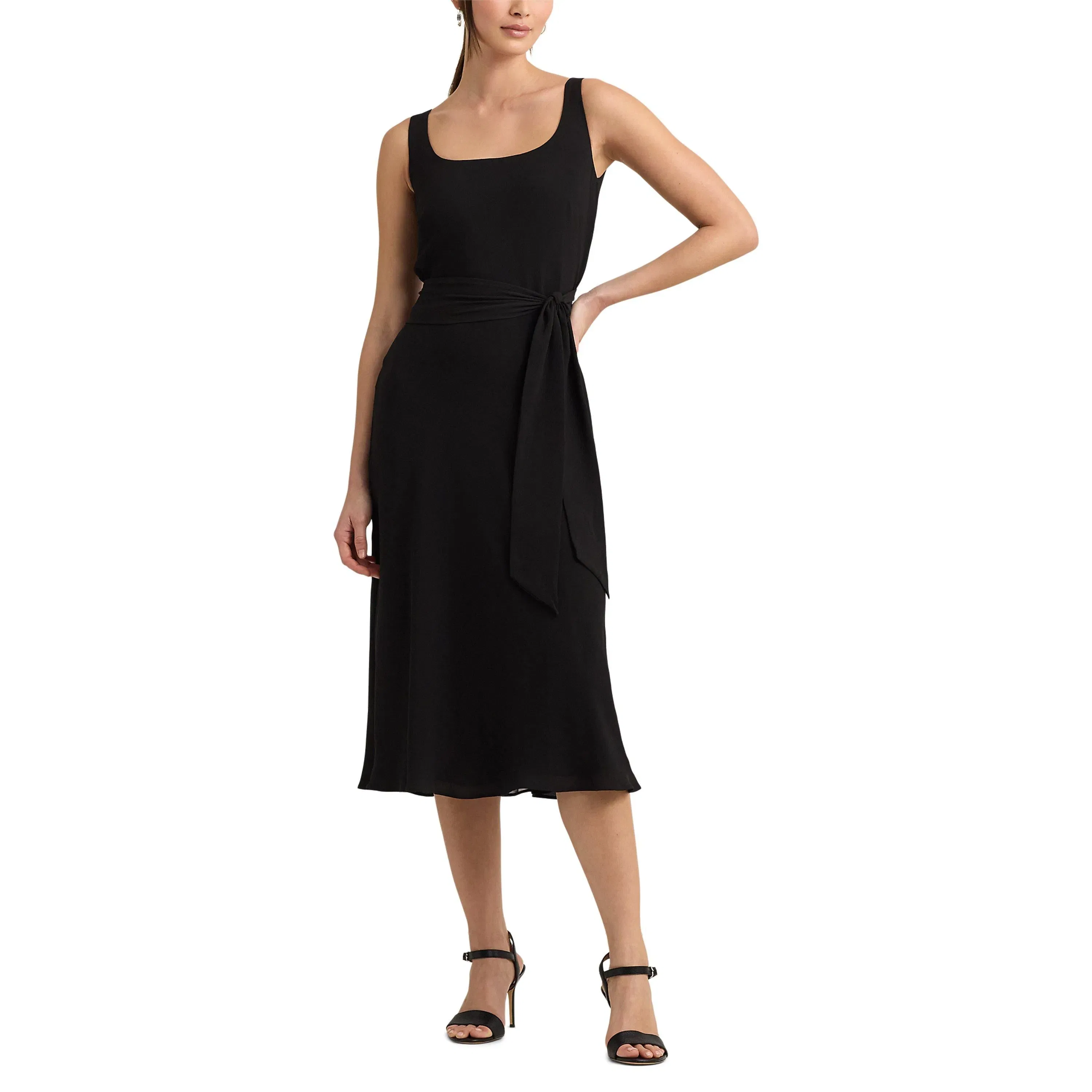 Belted Crepe Sleeveless Dress